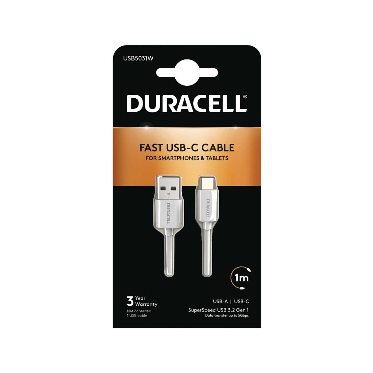 Duracell Type A to Type C Sync & Charge Cable 1M